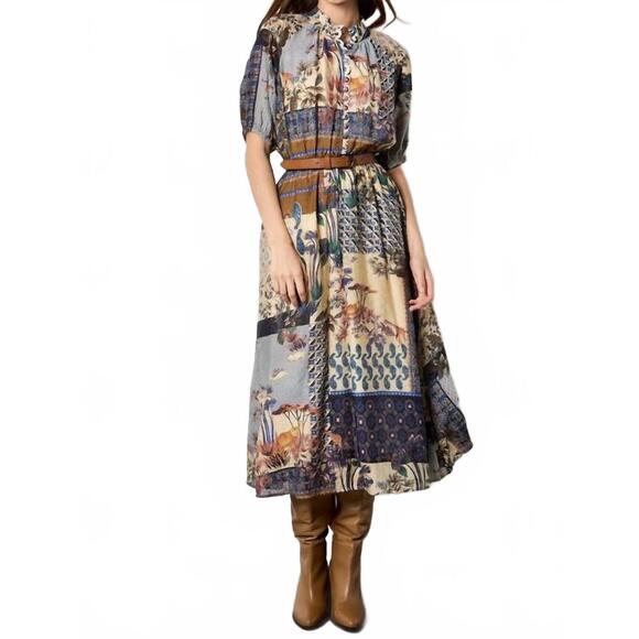 APRICOT Dresses & Skirts - NEW APRICOT patchwork art midi shirt dress in navy